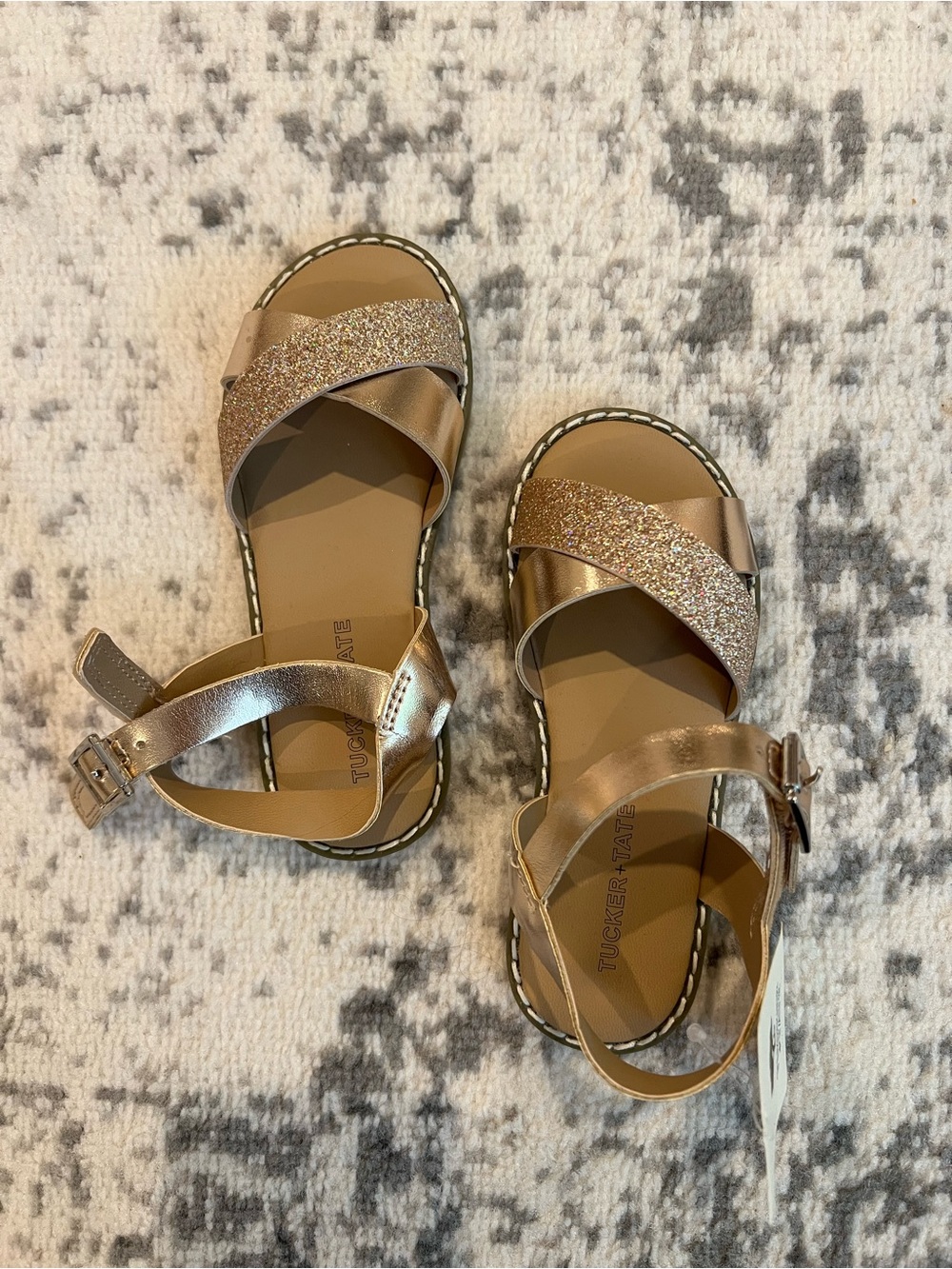 Tucker + Tate Metallic Gold Glitter Cross-Strap Sandals